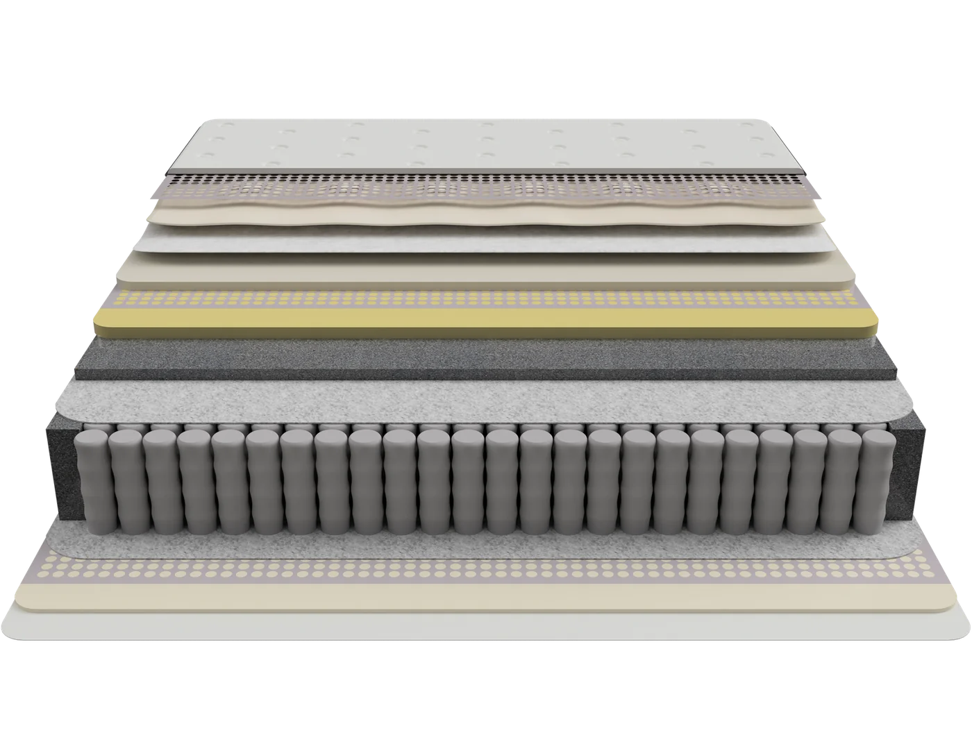 Vue éclatée des 15 couches du matelas Bradbury Pillowtop